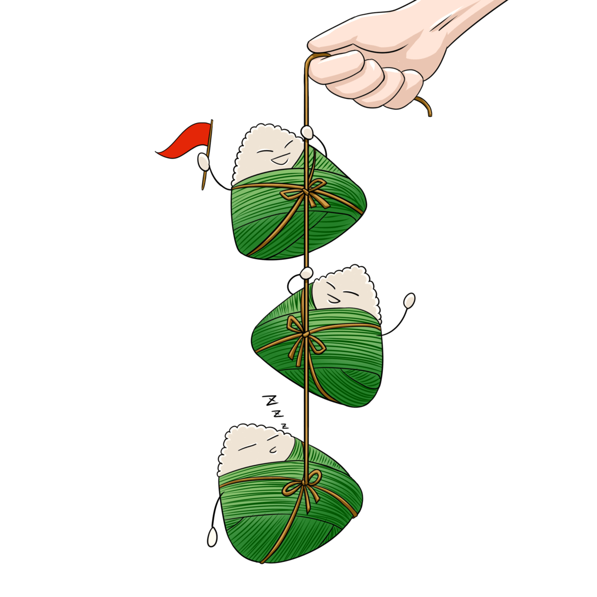 卡通手绘端午节包粽子赛龙舟插画场景免扣装饰元素素材(34).psd