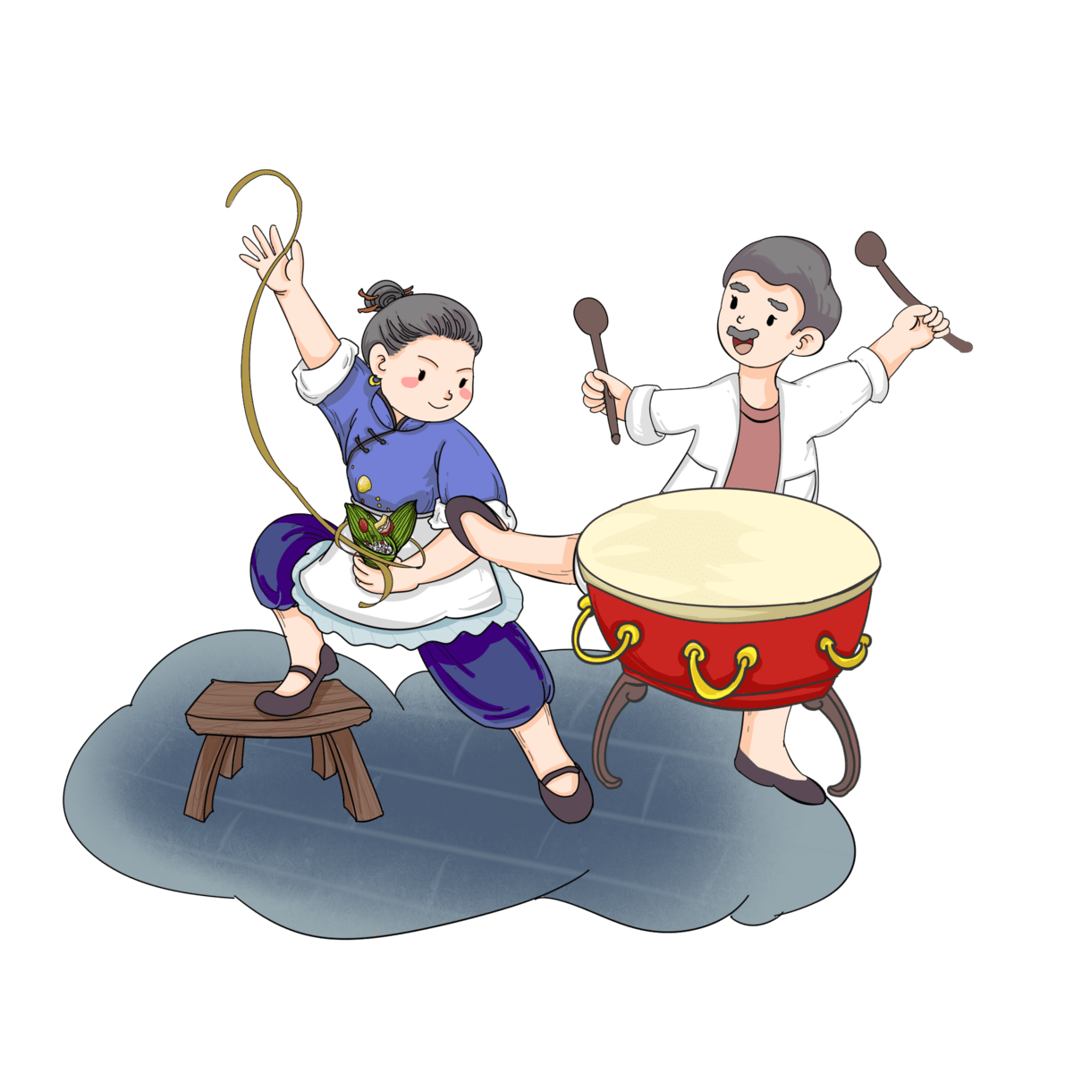卡通手绘端午节包粽子赛龙舟插画场景免扣装饰元素素材(89).psd