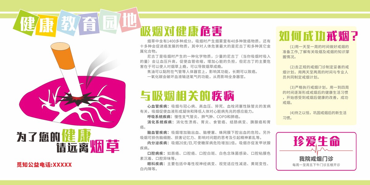 绿色清新禁烟控烟教育园地背景展板戒烟.CDR