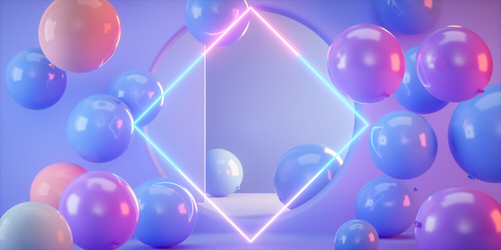C4D炫酷紫色赛博朋克霓虹灯气球背景展板霓虹灯气球C4D背景.psd,c4d