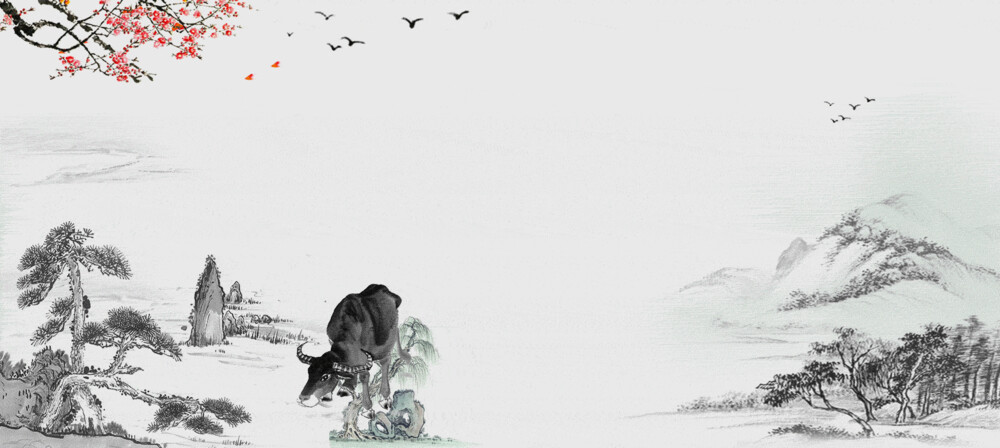 灰色中国风山水水彩古风水墨背景banner.psd