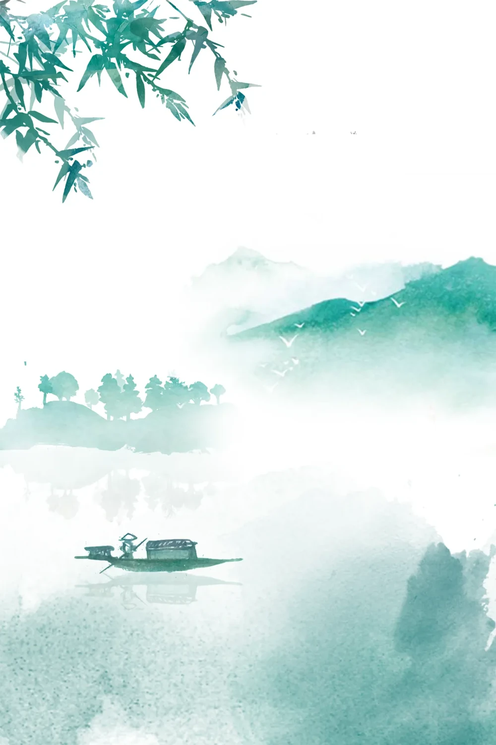 传统国风水墨风格山水花鸟装饰画背景素材(13).psd