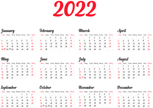 日历2022PNG图片 透明日历2022元素图Calendar 2022