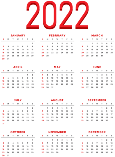 高清日历2022PNG图片 透明日历2022元素图Calendar 2022