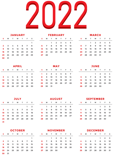 高清日历2022PNG图片 透明日历2022元素图Calendar 2022