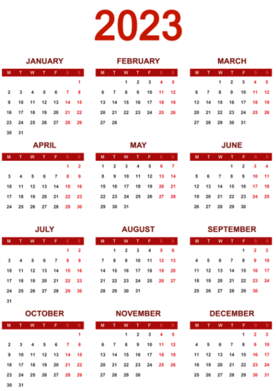 高清透明日历2023元素图 Calendar 2023 PNG日历2023图片