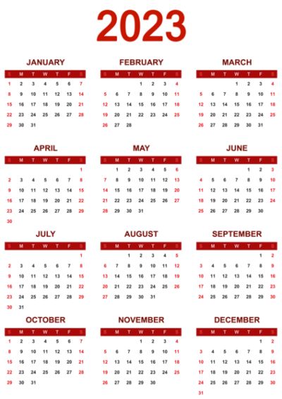 高清数字PNG图片 透明日历2023无色底图