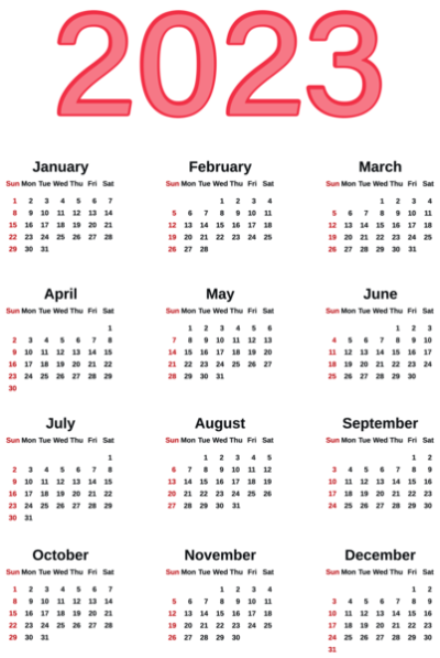 日历2023PNG图片 透明日历2023元素图Calendar 2023